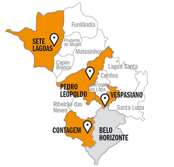 Mapa das Regiões de atendimento